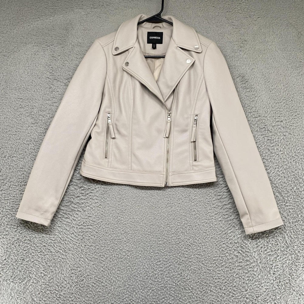 Express Faux Leather Jacket Womens Small Pebbled Moto Biker Zip Pockets Cropped